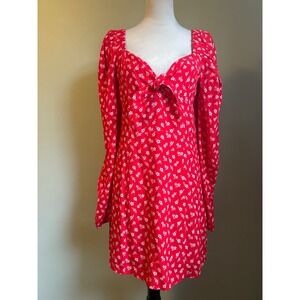 And other stories Red Floral flowy Long Sleeve Tie Front Mini Dress 12 boho  Y2K